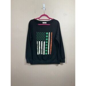 Womens St Patrick's Day American Flag Shirt M Black Shamrock America USA Irish